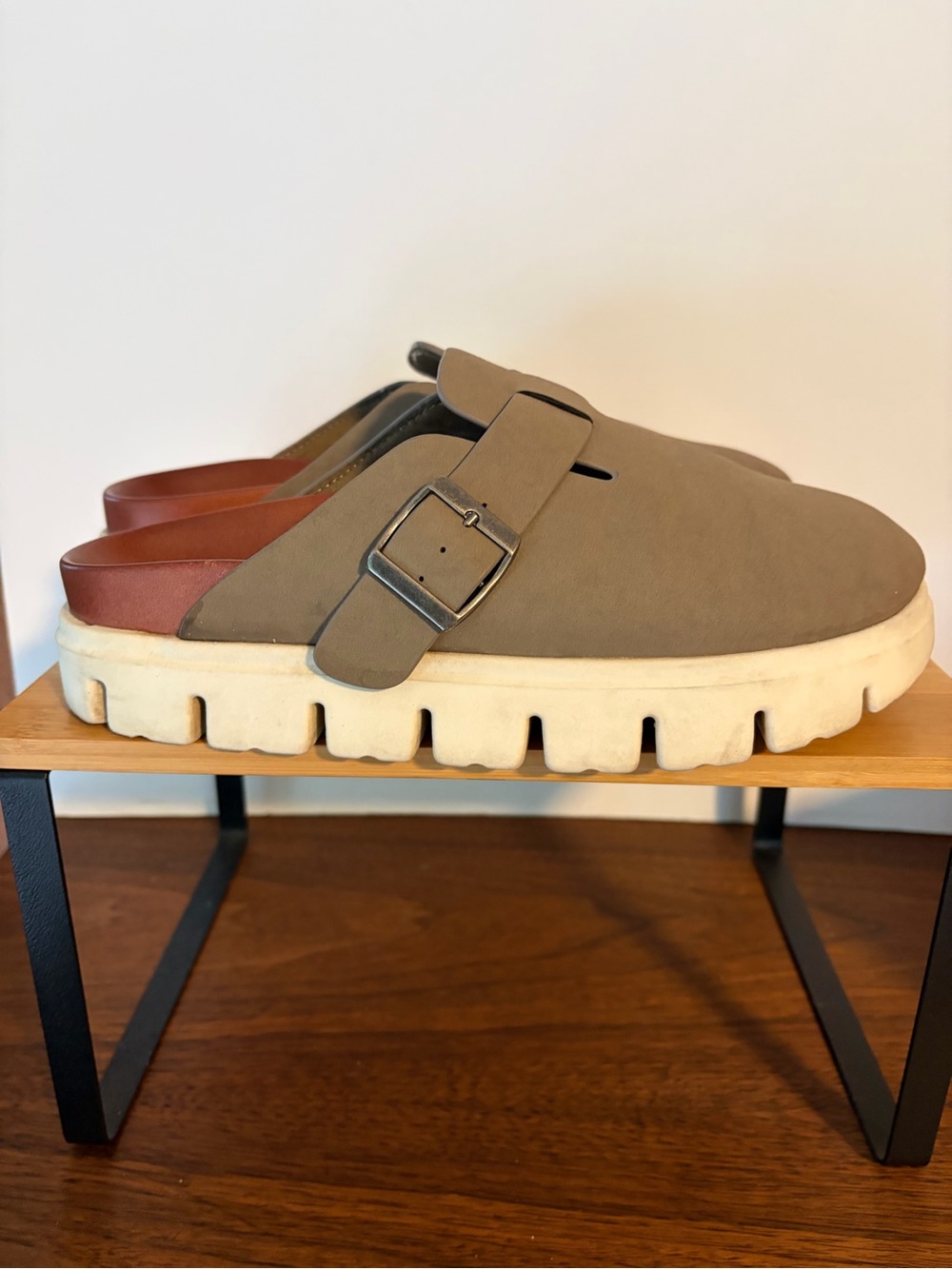 MIA Taupe Slip-On Buckle Clog Womanâs 7.5M Platform Shoes.